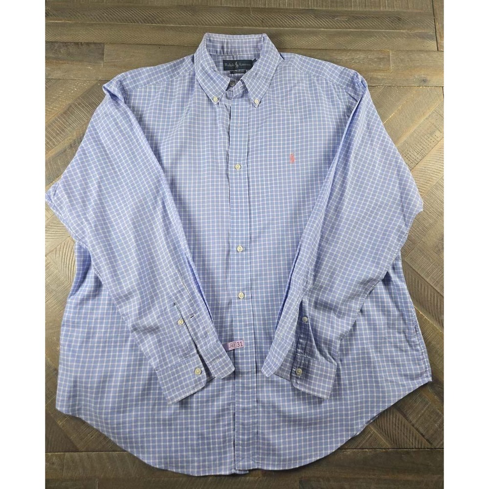 Ralph Lauren Classic Fit Blue White Check Long Sleeve Button Down Shirt XL